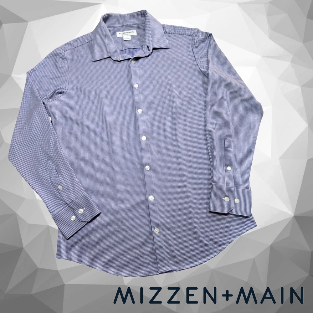 Mizzen+Main Mens Spinnaker Trim Fit Gingham Performance Dress Shirt Blue‎ M